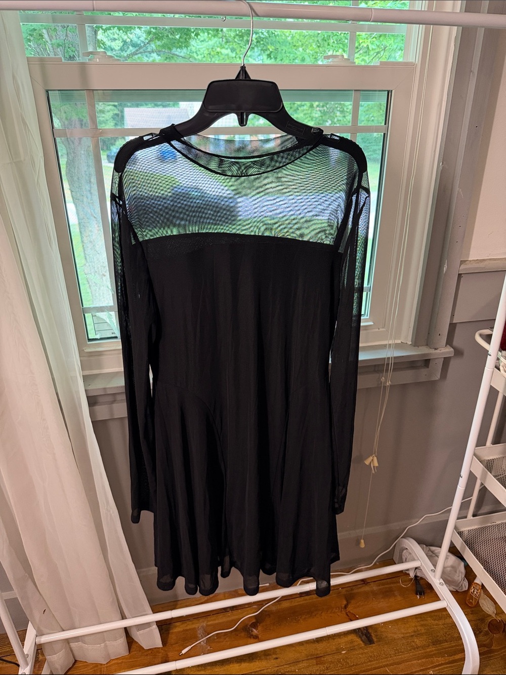 Black Long-Sleeve Mesh Yoke Dress